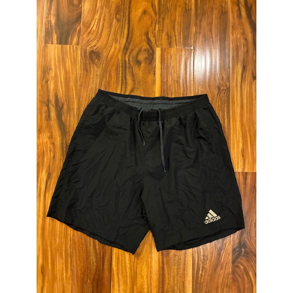 Adidas Mens Black Running Athletic Shorts Elastic Waist Reflective Logo Size L